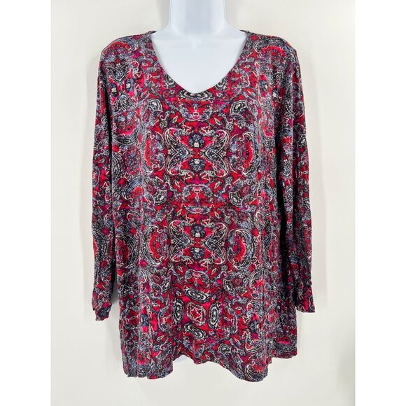 J. Jill Tops - J. Jill Womens XL Petite Red Paisley Print V-Neck Long Sleeve Top
